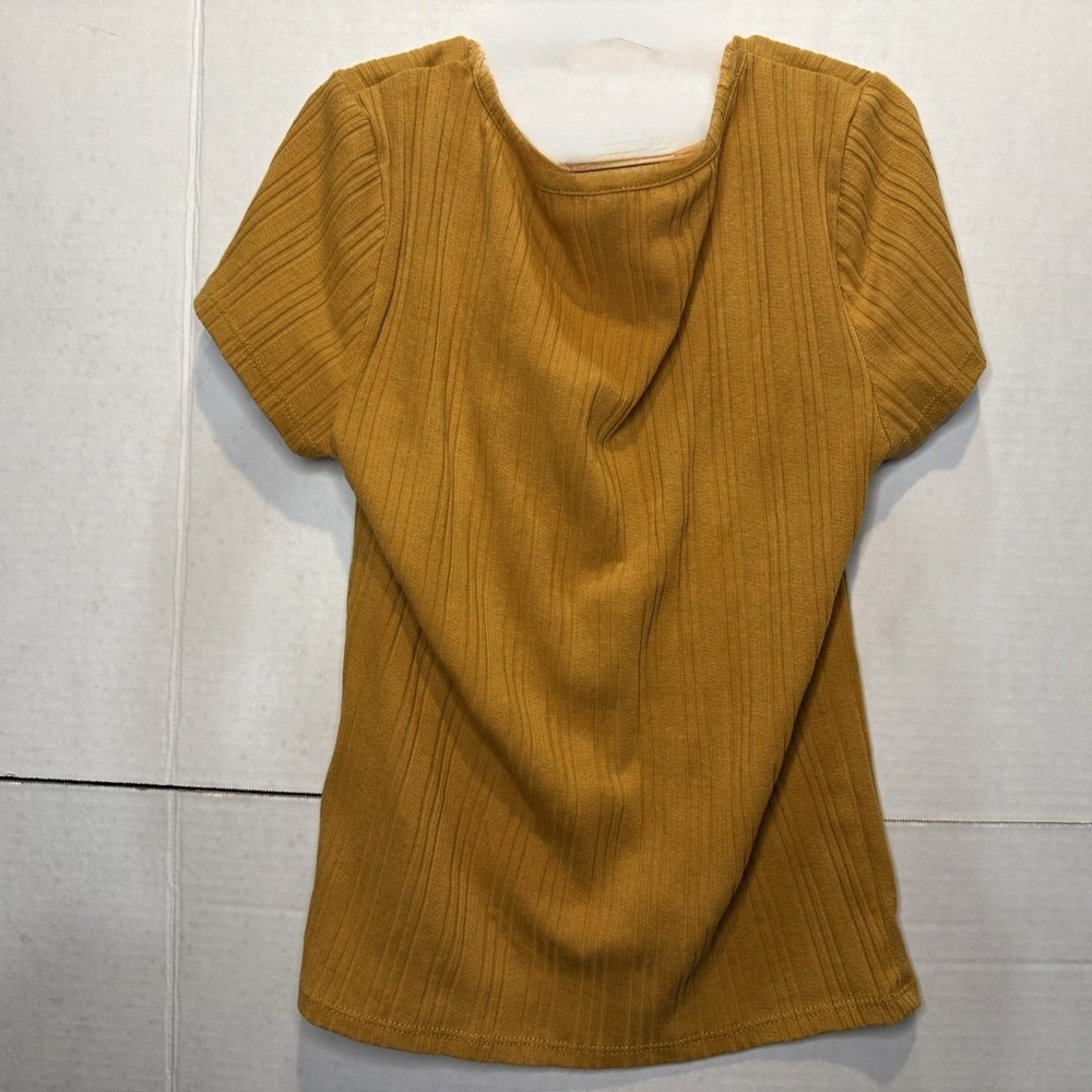 Mudd Junior's Size S Dark Yellow Shirt Ribbed Button Trim Pull Over Top - Picture 8 of 9